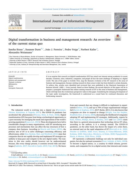 Digital transformation in business and management research: An .